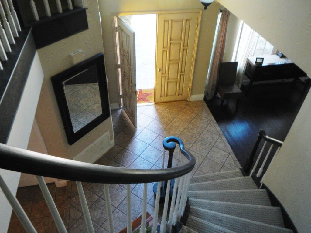 view from downstairs to entryway