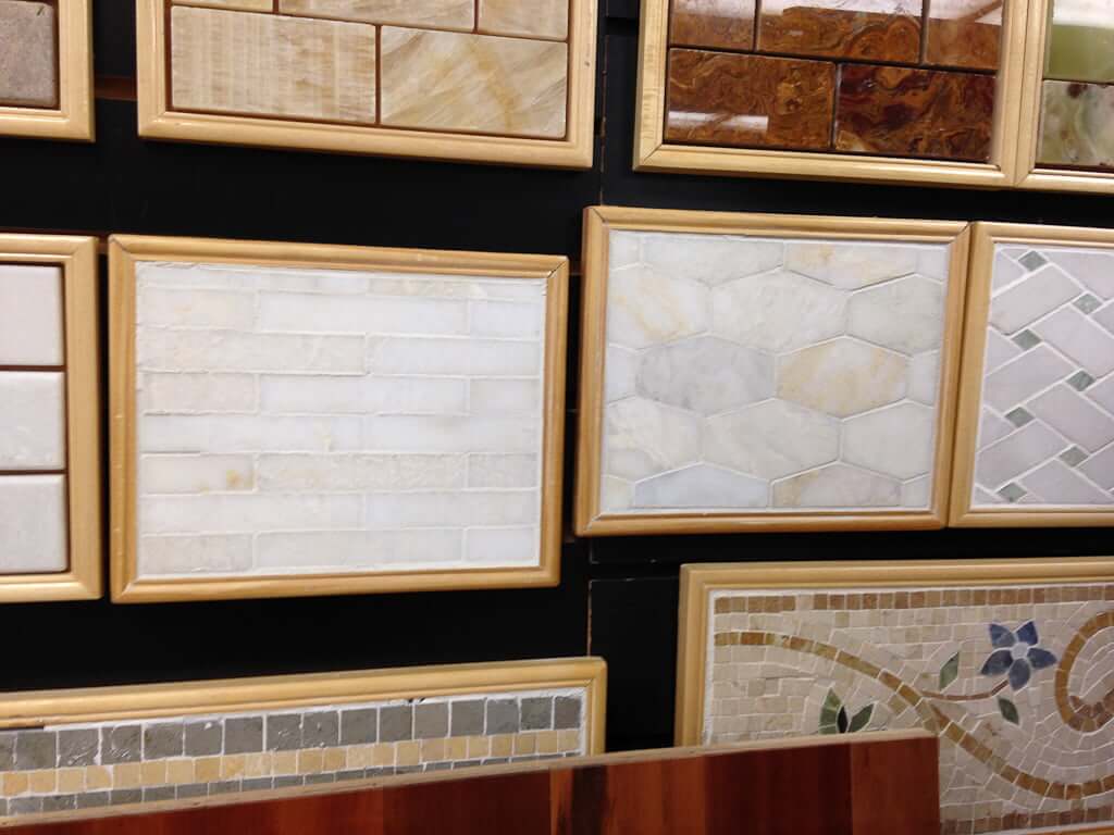 Tile samples on wall