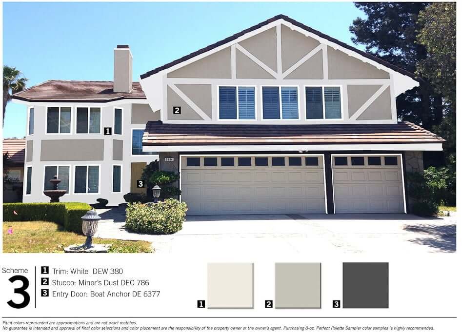 house exterior paint color mockup with three paint colors