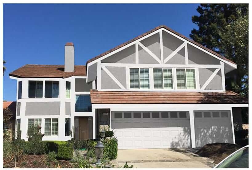 dark grey house exterior paint color mockup with white garage door