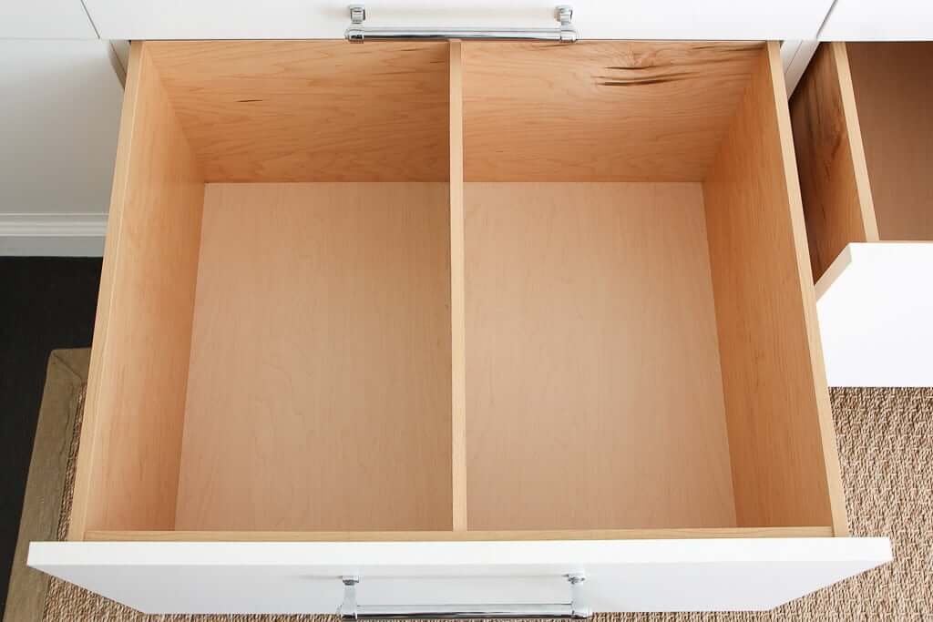 laundry room storage drawers with divider down middle