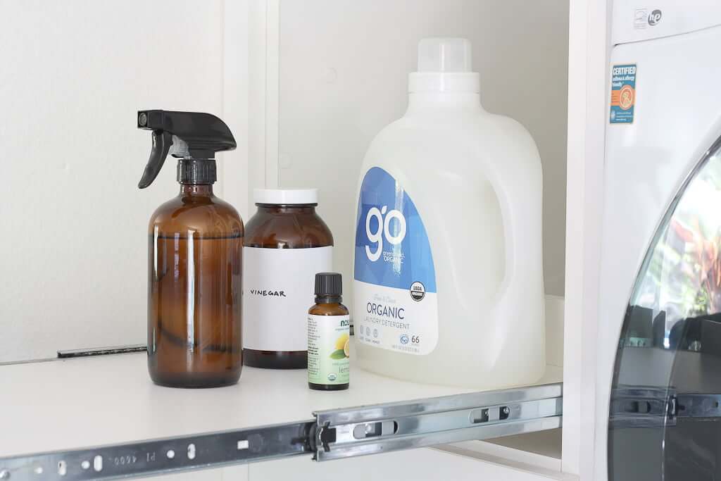 natural cleaning products, detergent on shelf