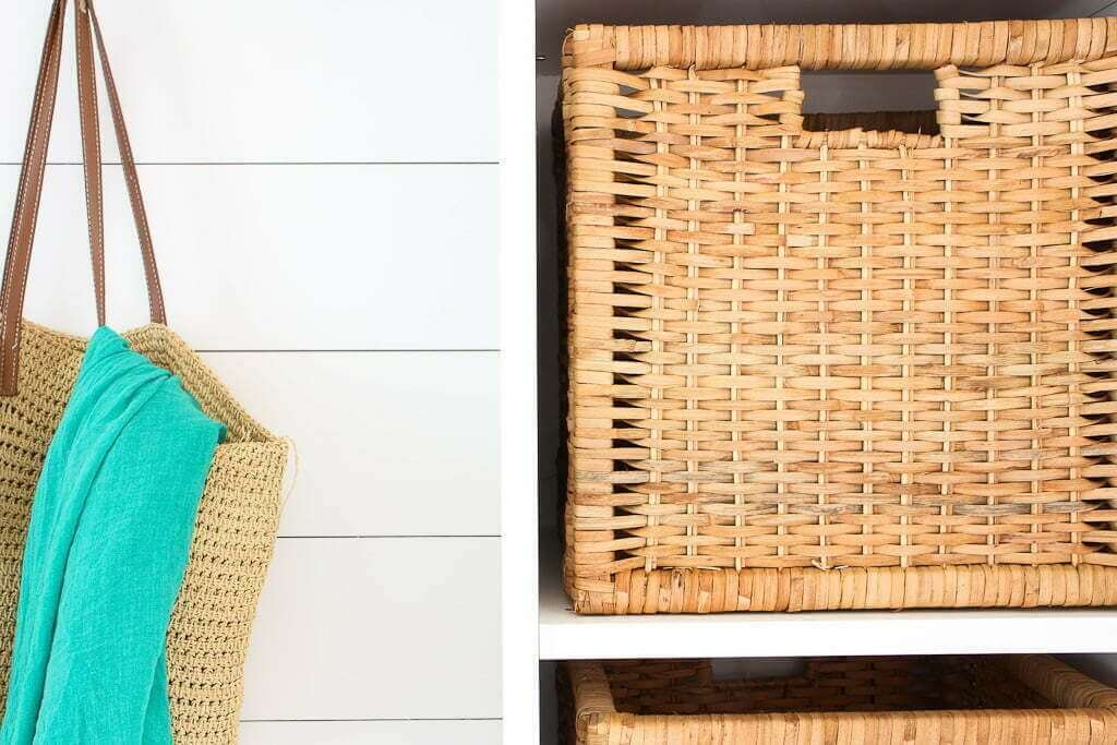 mudroom baskets in cubbies