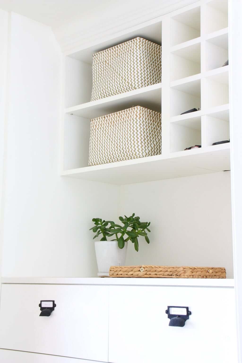 mudroom storage cubbies and storage shelves with drawers