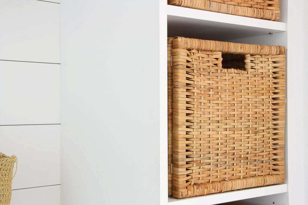woven mudroom baskets in white mudroom cubbies storage from Ikea