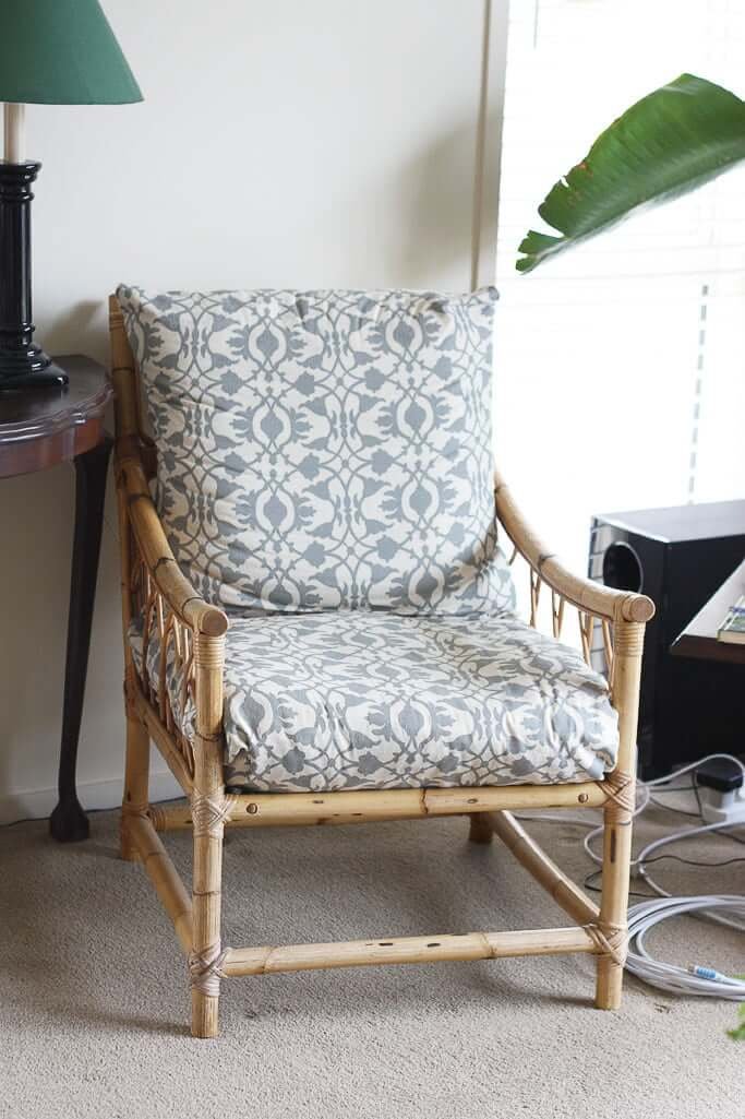 bamboo chair with grey white print