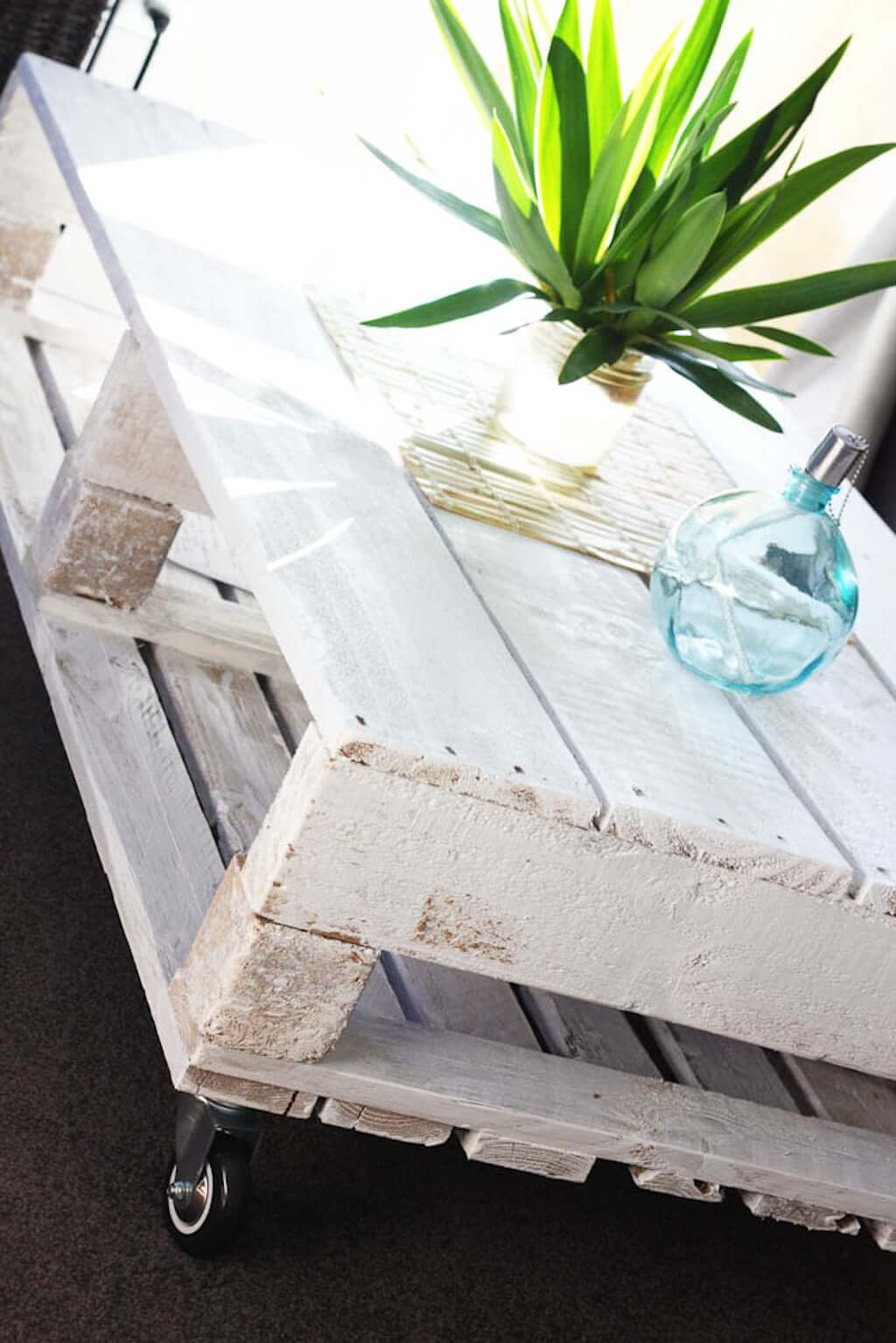 DIY pallet coffee table with green plant