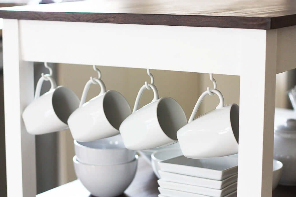 Kitchen island cart with hanging mugs