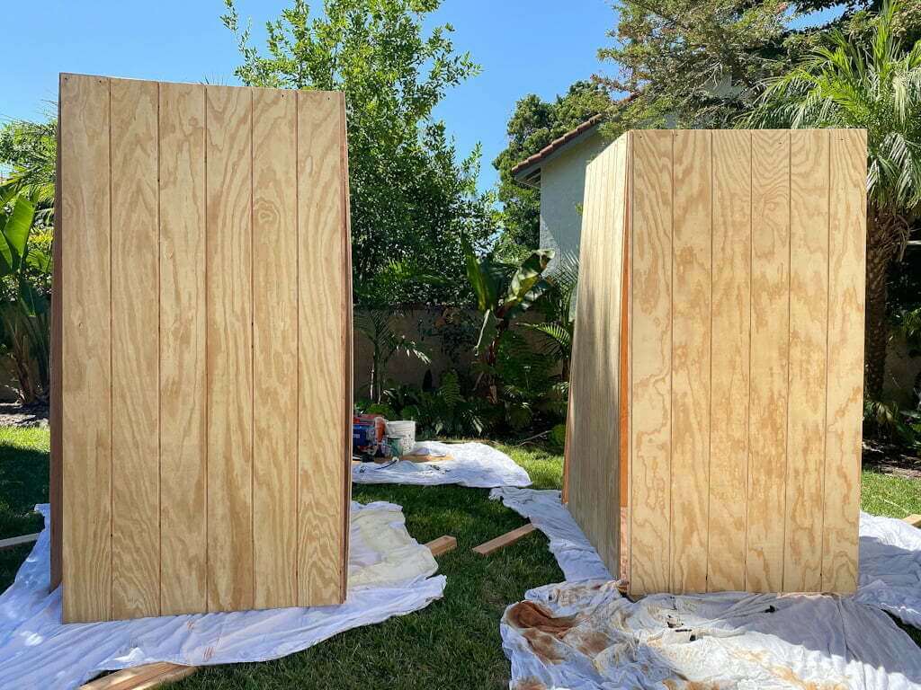 wood siding for shed prepped for painting