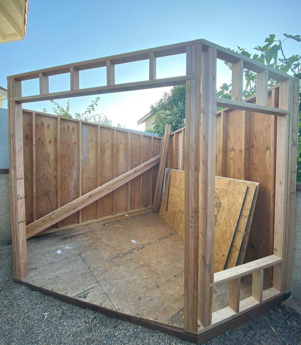 half built outdoor studio shed without roof