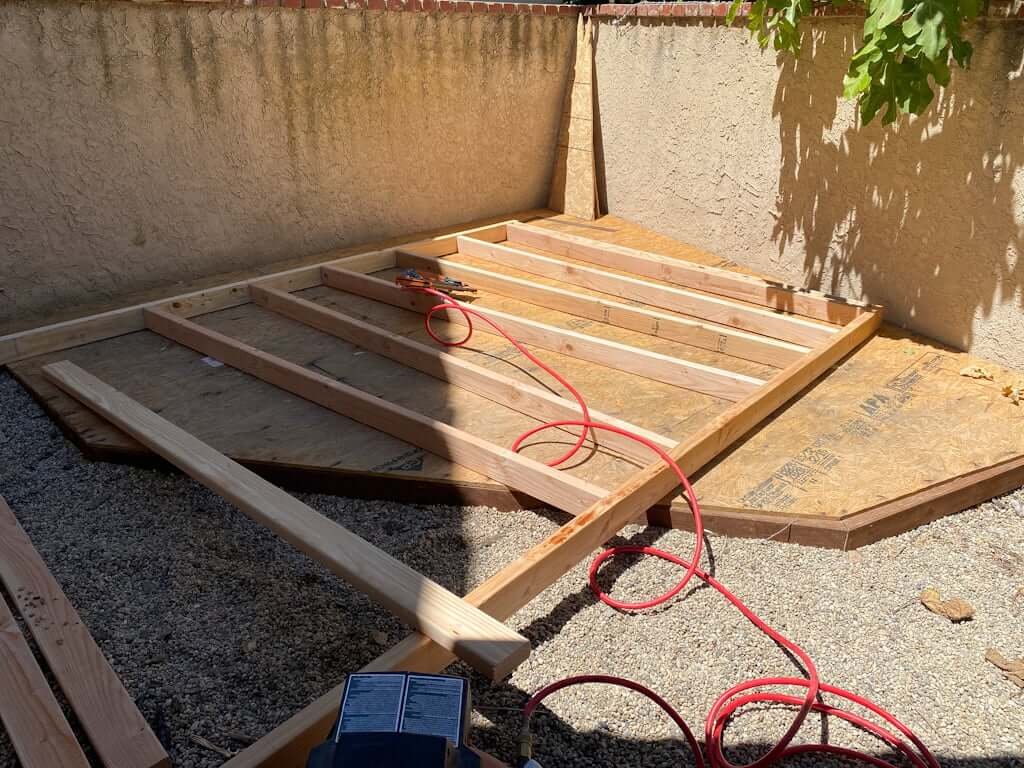 art studio shed wall being prepped for install