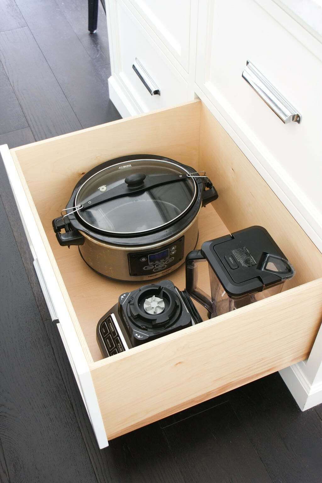kitchen organization hack with appliances in kitchen drawer storage