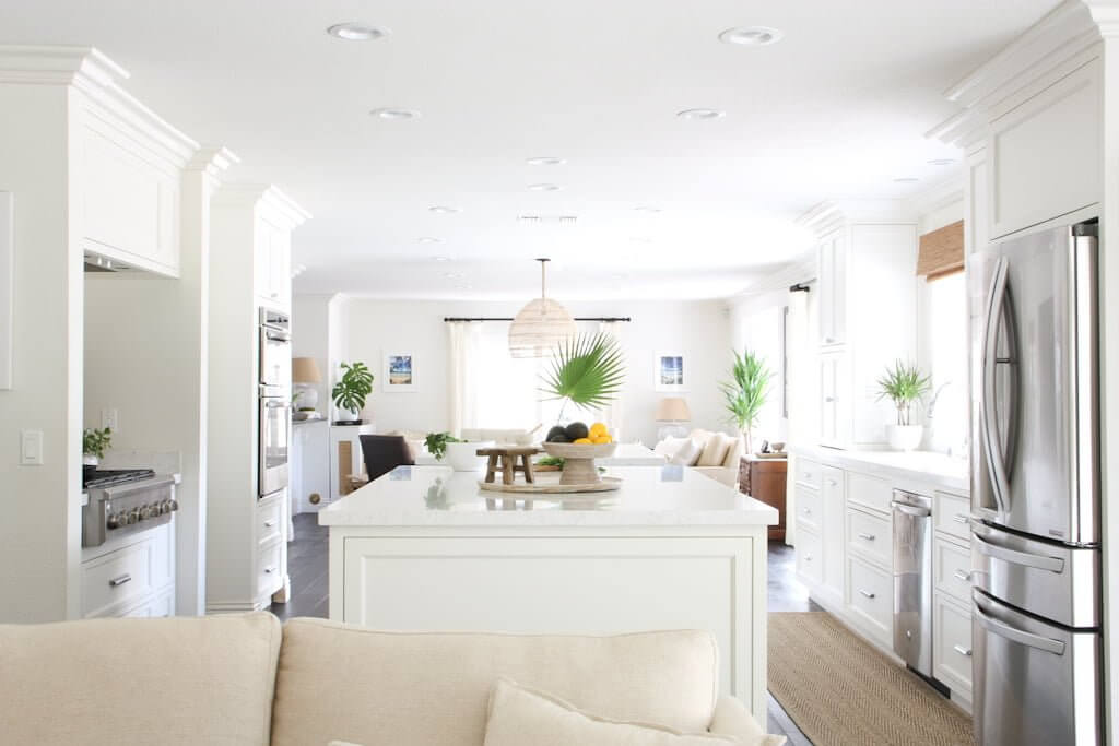 white kitchen remodel with islands