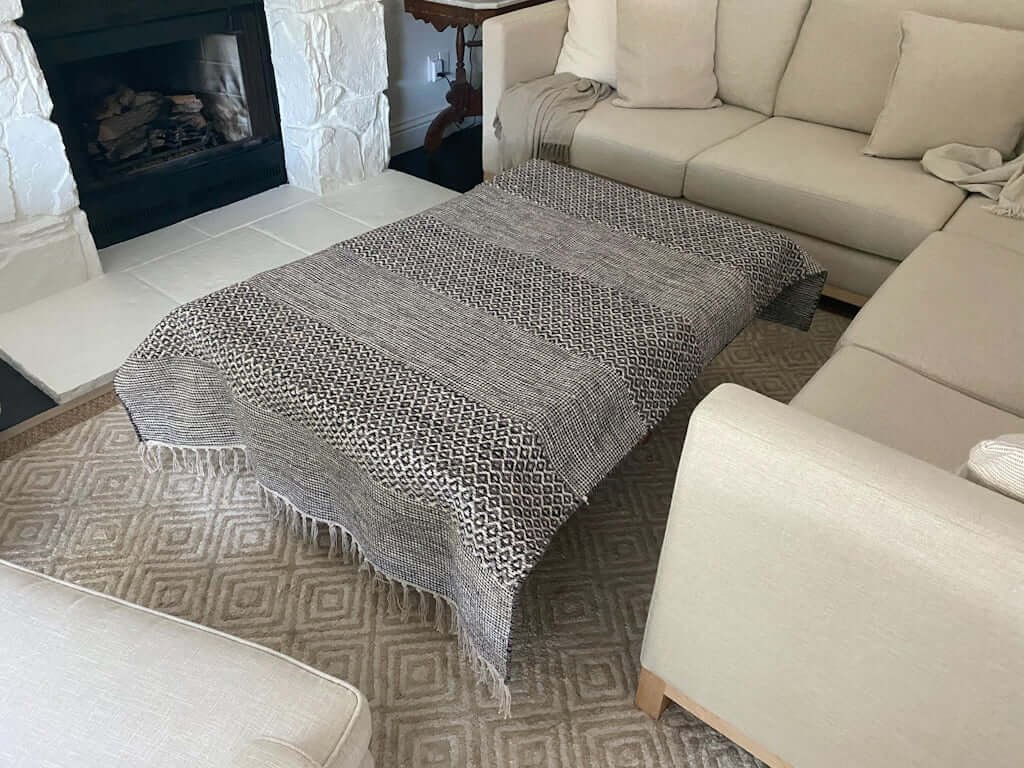 DIY ottoman coffee table with rug cover for testing