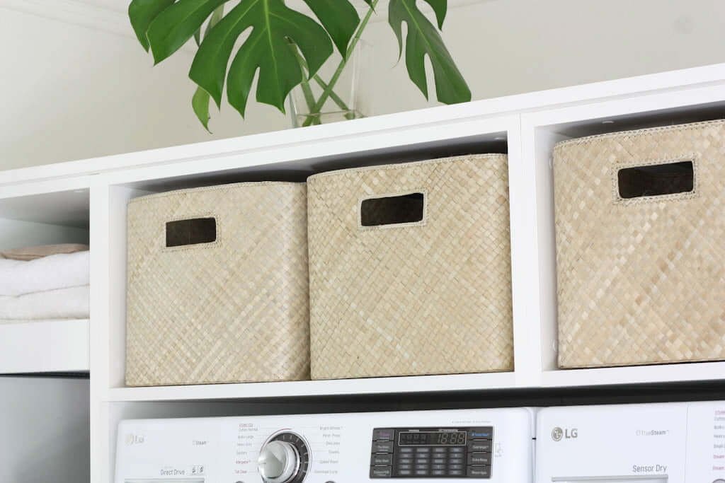 must-have natural laundry basket storage above washing machine