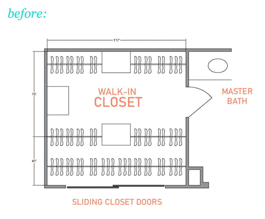 floor plan of walk-in closet "before"