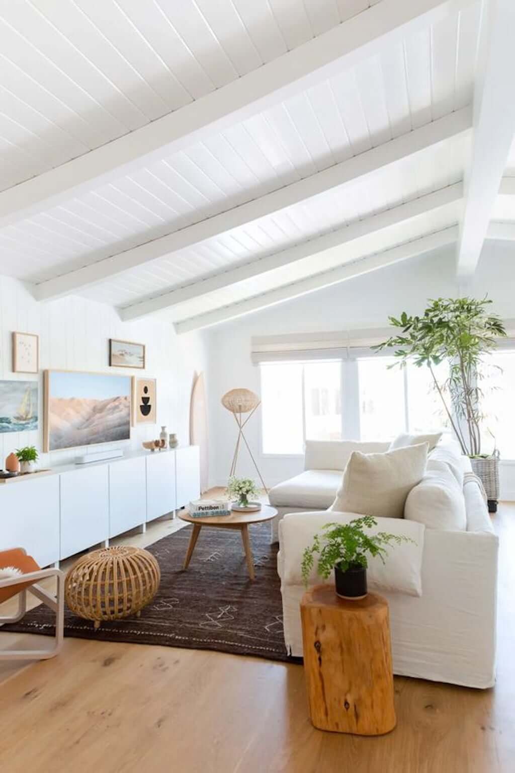 white living room, modern beach house