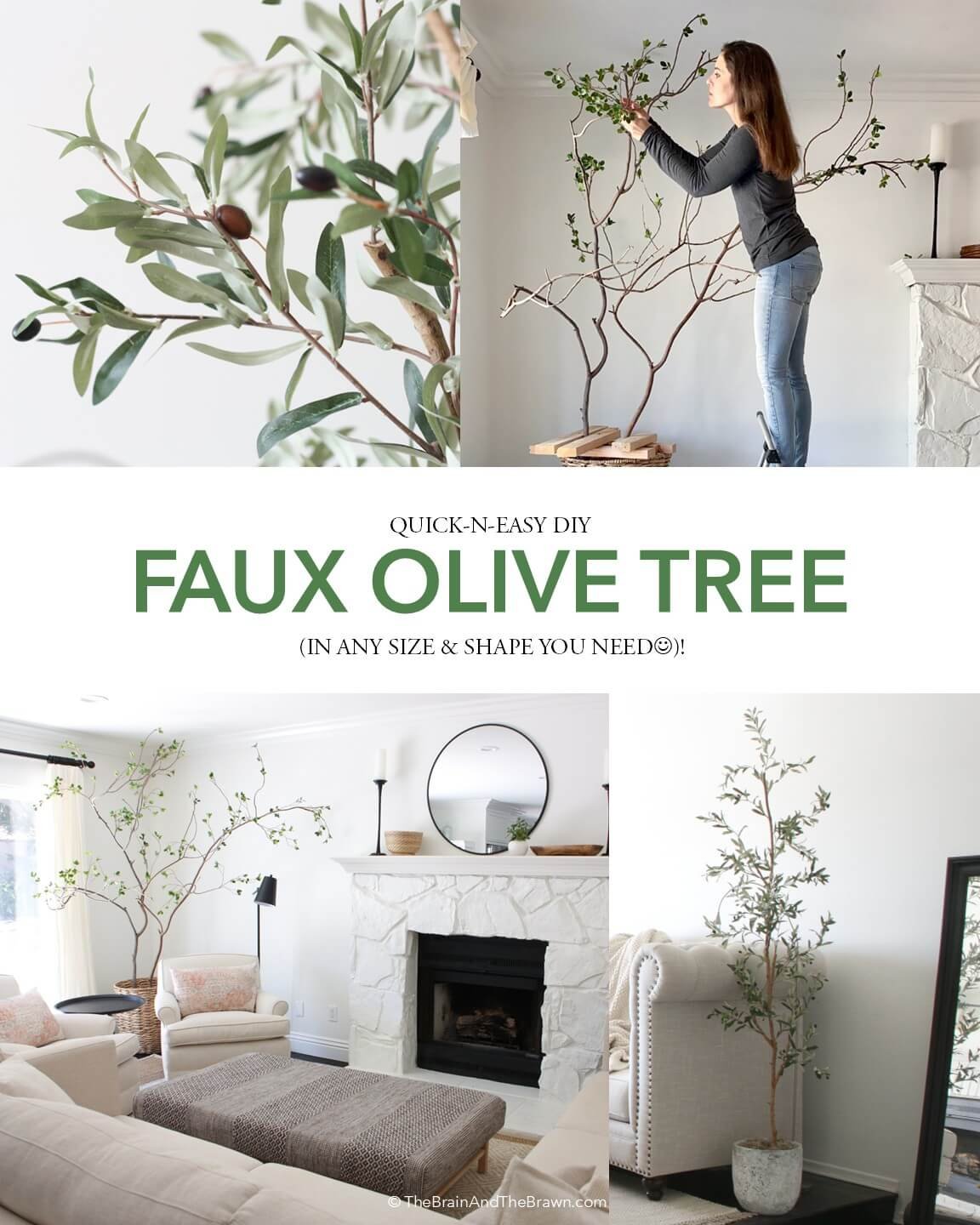 showing variations on how to make a large faux tree for indoors at 9ft