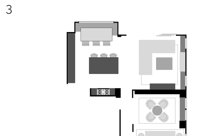 living room layout floor plan with TV on wall