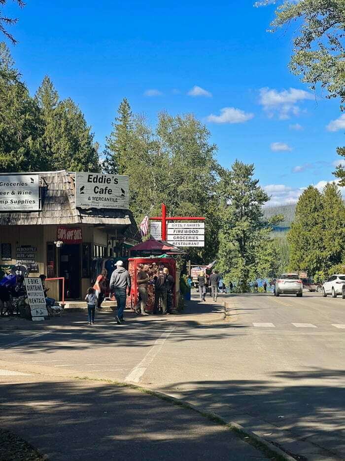 cafe and road in Apgar, Glacier National Park