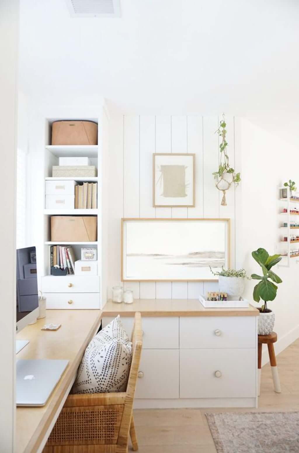 home office space with wood and white accents