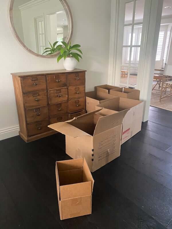 moving boxes in living room