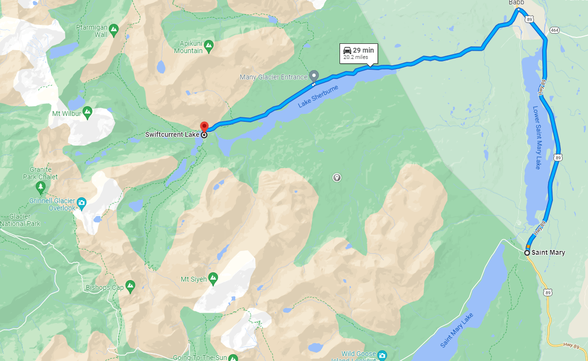 map of Many Glacier and East Glacier National Park