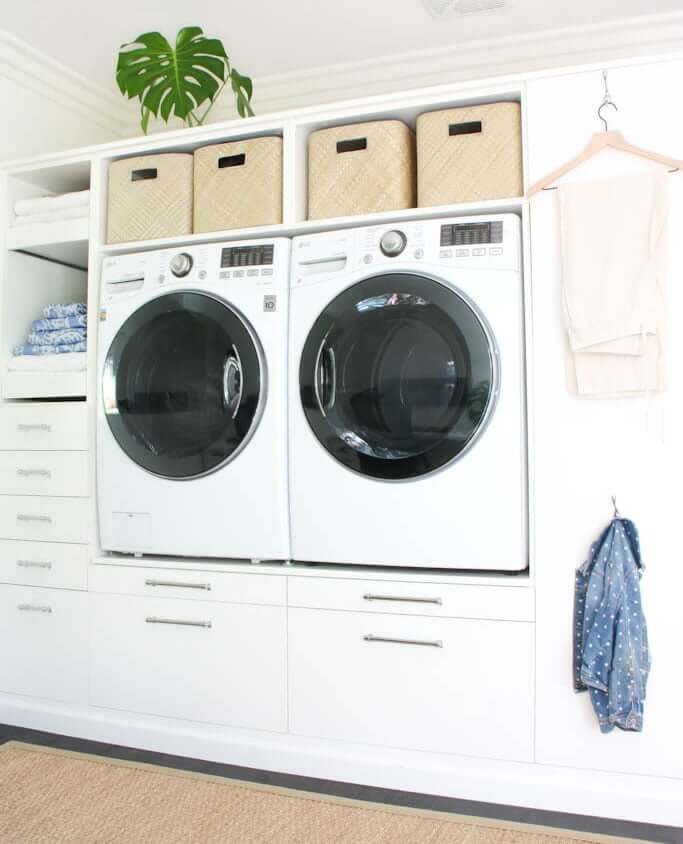 white laundry storage wall with no mold