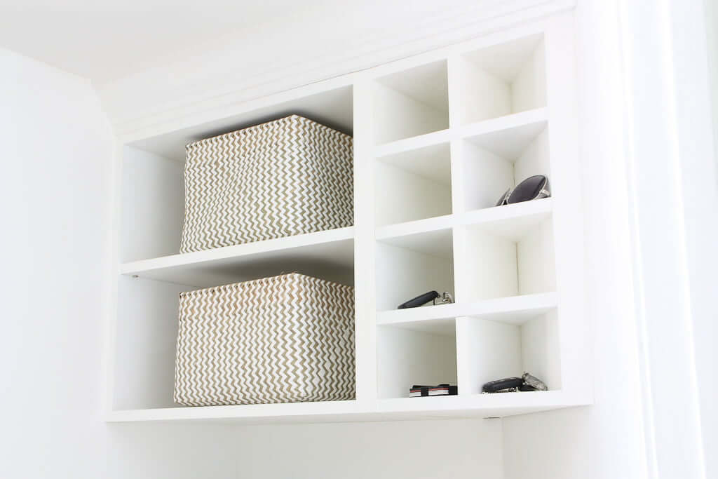 drop zone in a house with cubbies, shelves and baskets