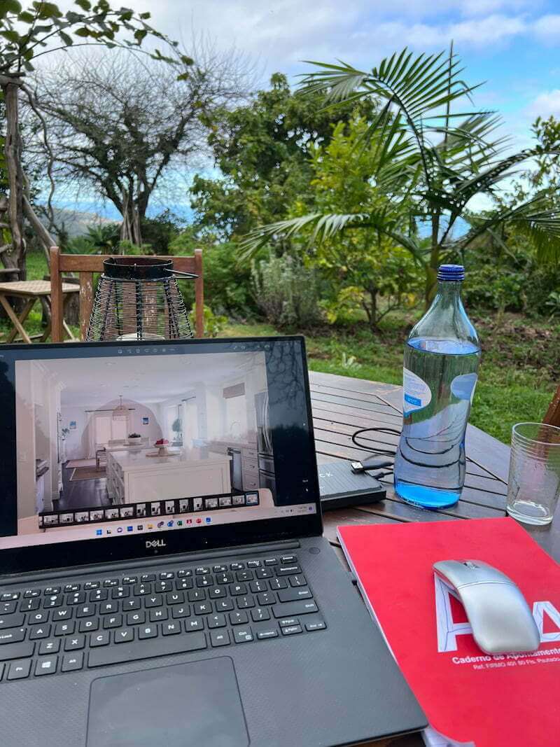 laptop on table in garden in Madeira