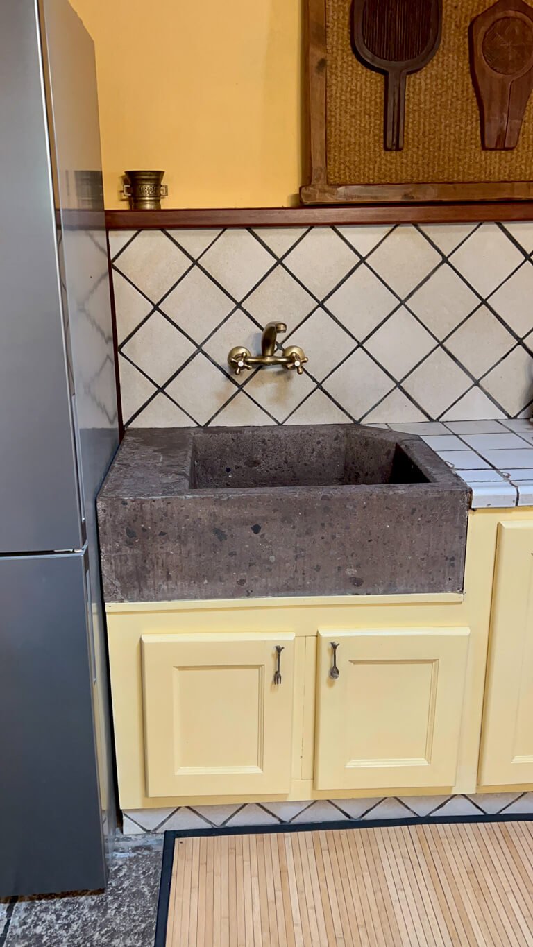 Old stone sink in kitchen of Tenerife house