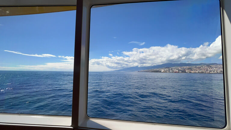 Canary Islands ferry with ocean out window