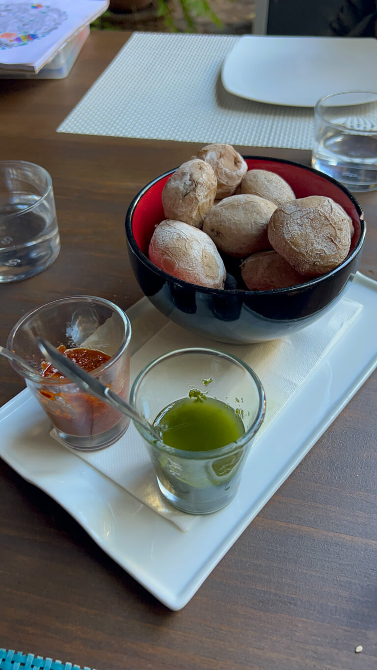 wrinkled Canarian potatoes and sauces