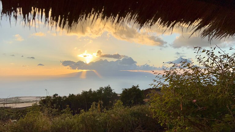 view of La Gomera island from Tenerife at sunset