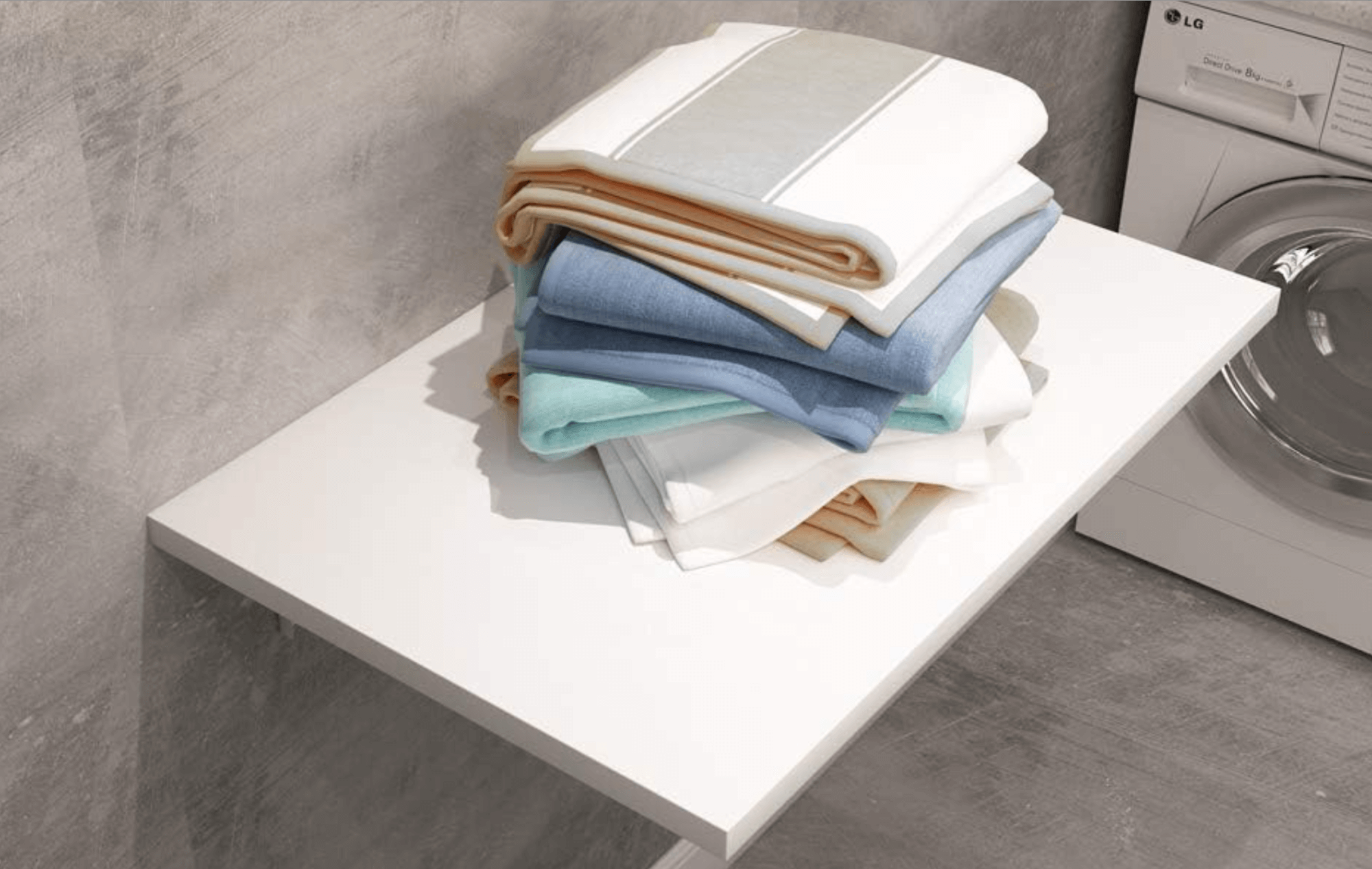 folding white laundry shelf with towels