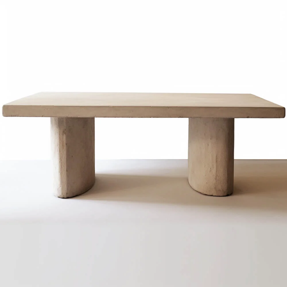 Plaster dining table design with double pedestal support base