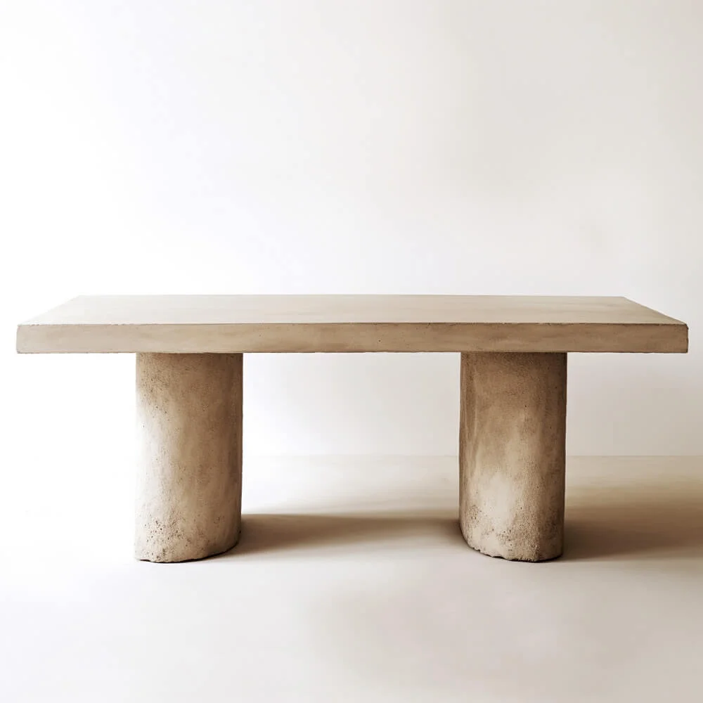 Rectangular, dining table design options with textured double base pedestal