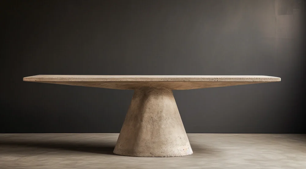 A large, round plaster dining table design with a single base