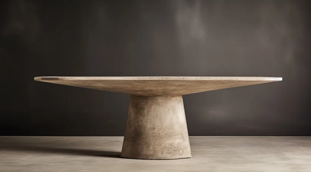 A round plaster dining table with single base