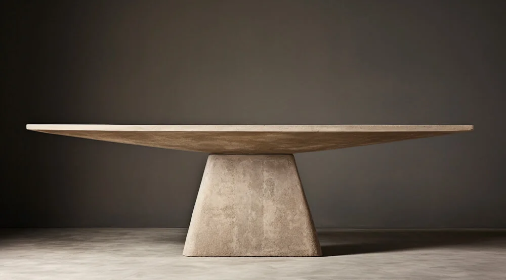 A plaster dining table design with a large pedestal base