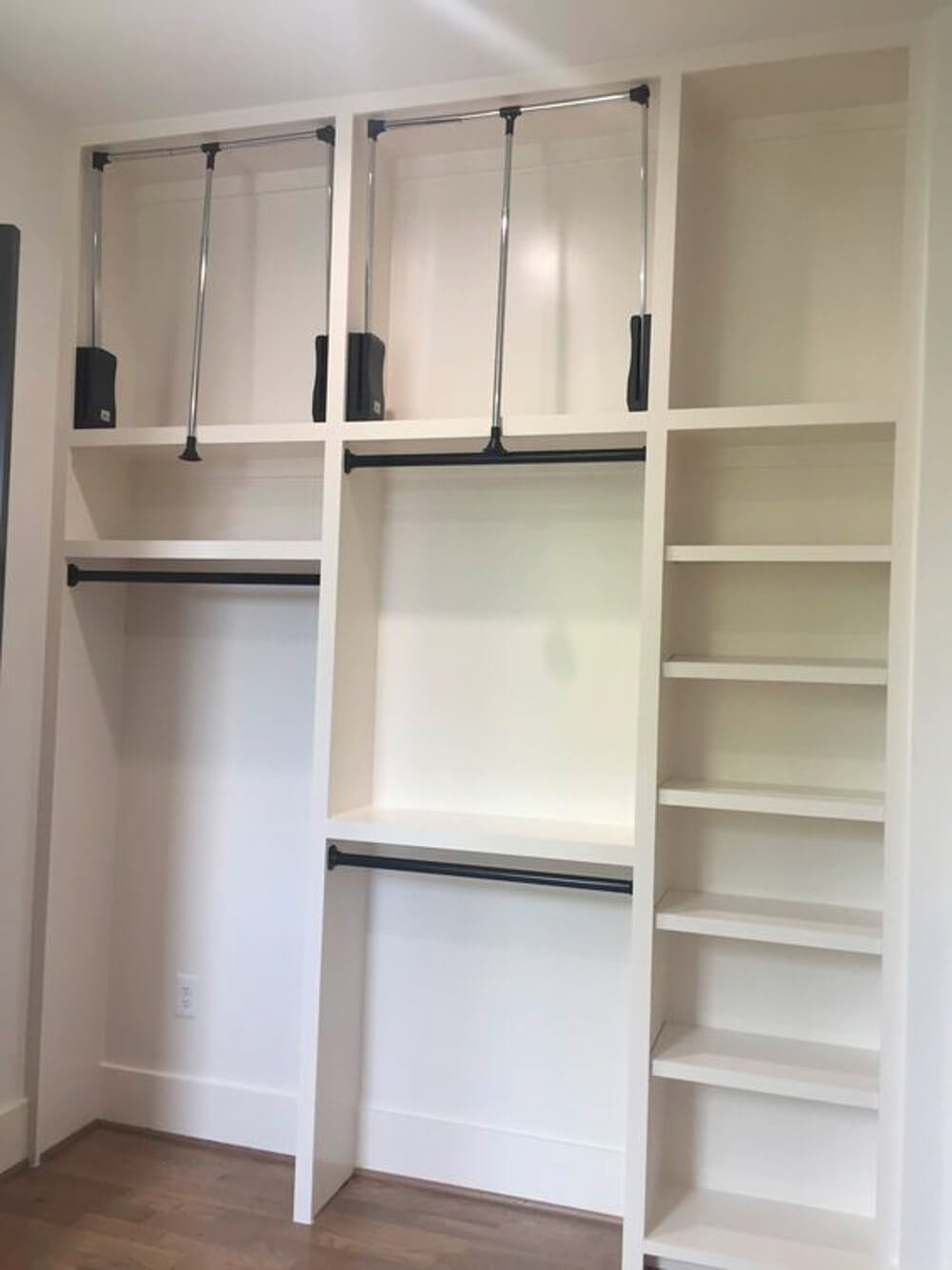 closet corner idea with pull up pull down rods