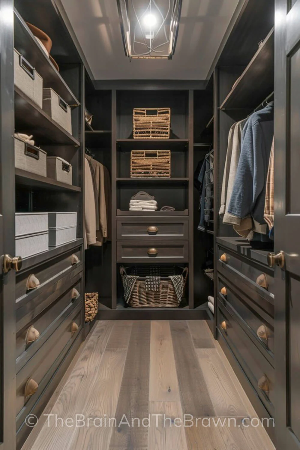 dark closet corner ideas with hanging rod and shelf space