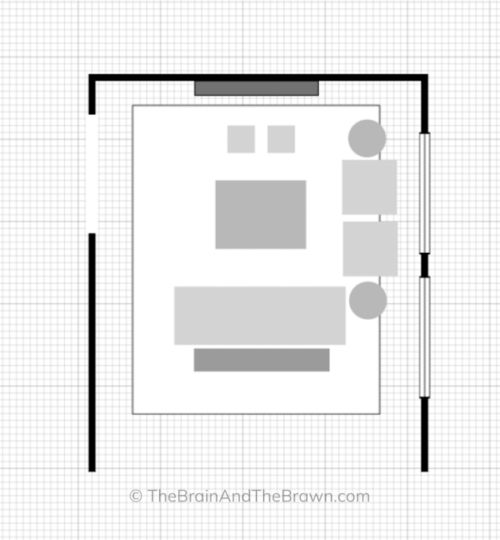 Floor plan of the awkward living room layout with a third furniture placement option 