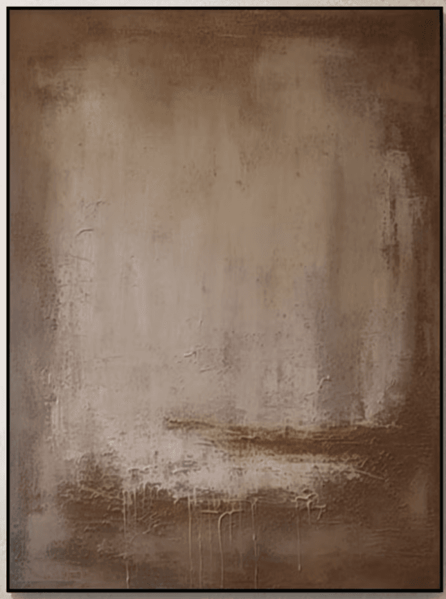 A piece of abstract artwork in shades of brown and taupe