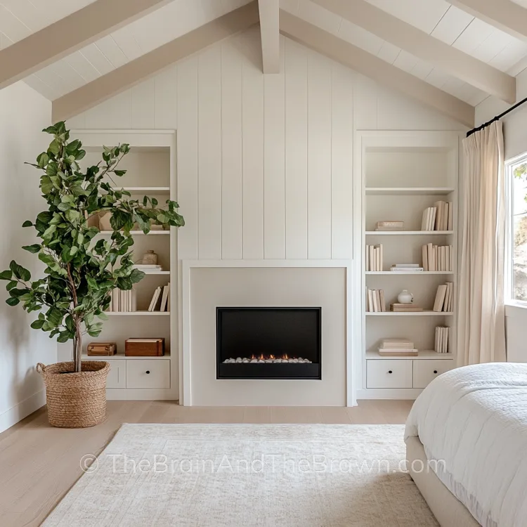 shiplap fireplace wall idea with built in bookshelves on either side