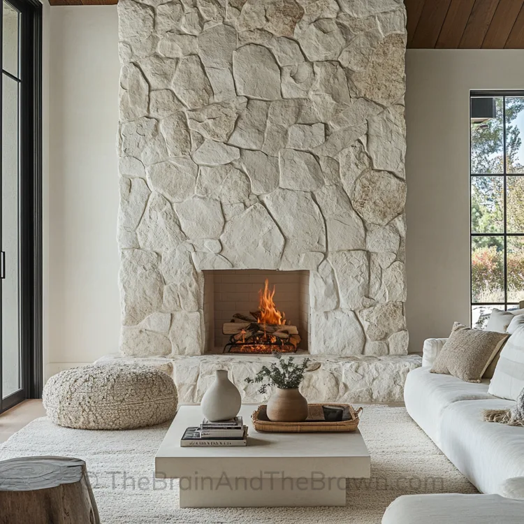 Stone wall fireplace idea in living room