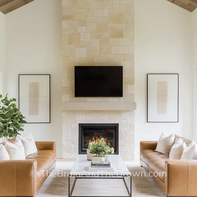 Stone fireplace wall idea with tv