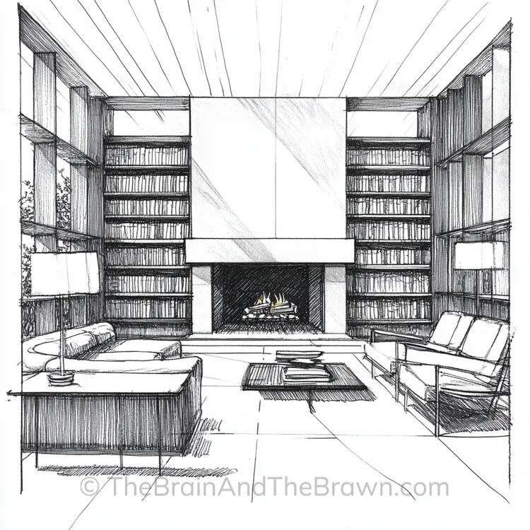 Sketch of a fireplace wall idea in a living room 