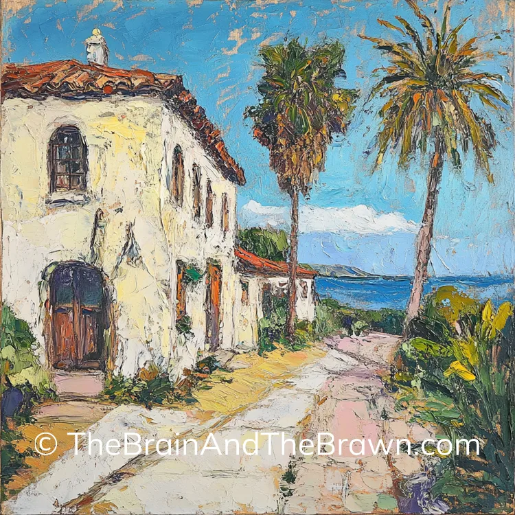 Spanish house wall art with the ocean 