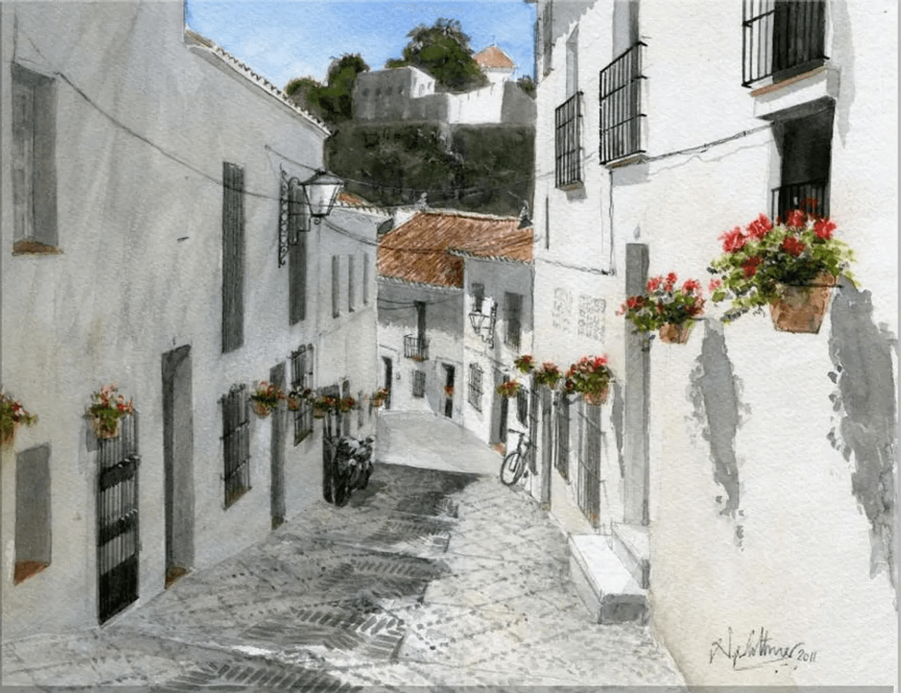 Spanish style painting of a street 